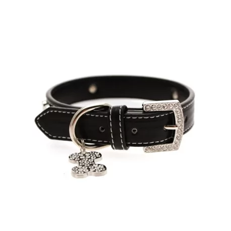 Obojek pro psy URBAN PUP DIAMANTE BONE CHARM černý