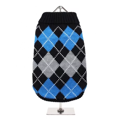 Svetr pro psy URBAN PUP BLACK&BLUE ARGYLE